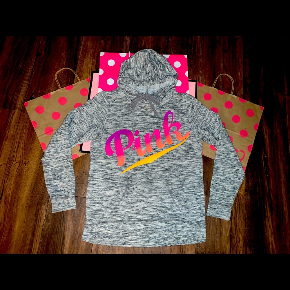 VS PINK size XS RARE HTF Marl Grey with Neon Ombré Logo Crossover Pullover